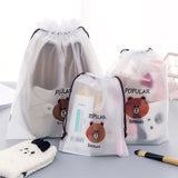 Cartoon bear drawstring for business trip clothes storage bag